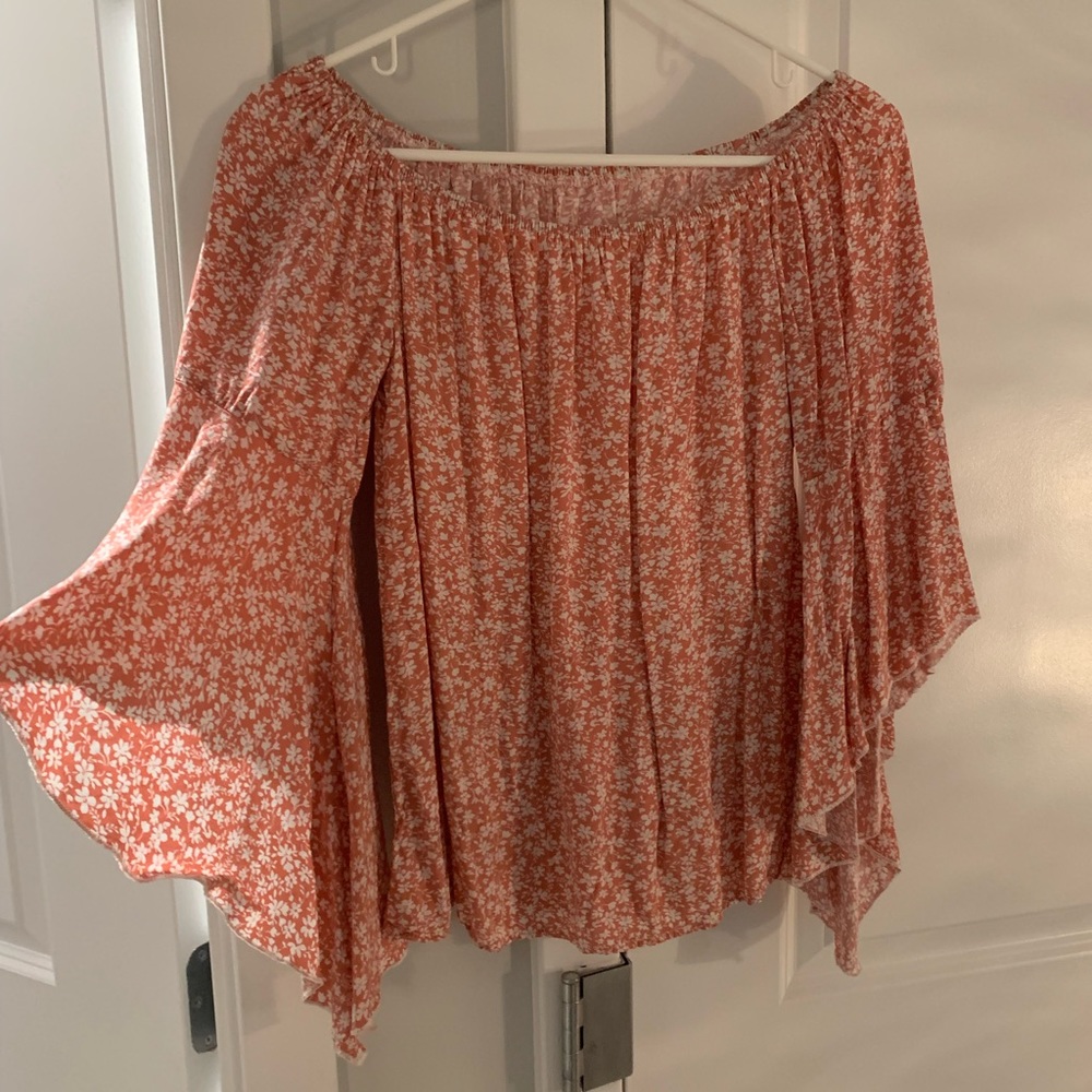 Pink floral off the shoulder blouse